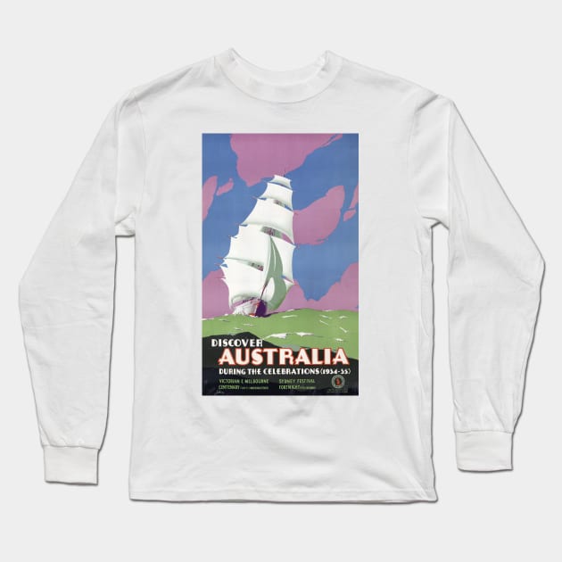 Vintage Travel Poster Discover Australia Long Sleeve T-Shirt by vintagetreasure